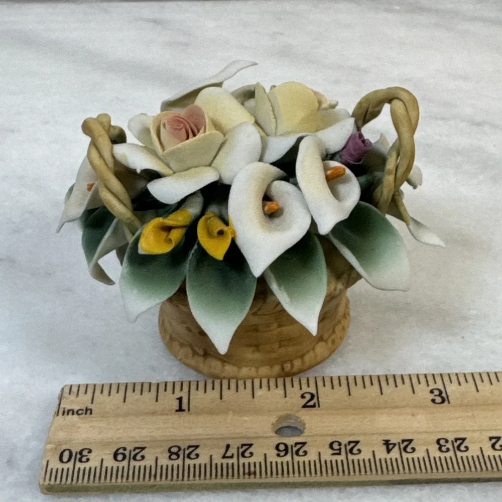 Vintage Genuine Capodimonte Rose Basket Flowers 3x2